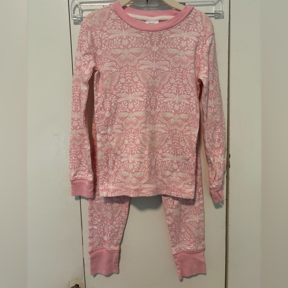 Mini Boden Girls Pajamas size 6, pink with butterflies & dragonflies long sleeve